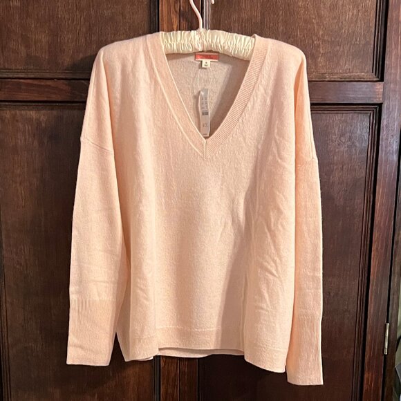 J Crew Oversized V-neck Cashmere Light Melon size Sm (but it's not, LOL) - Picture 1 of 8
